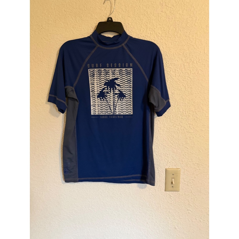 Pier 27 Mens Blue Surf Session Graphic Rash Guard UPF 50 Mock Neck Size M